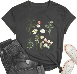 Cat Shirts for Women Flower Tee Shirts Womens Dandelion T-Shirt Cute Dandelion Cat Graphic Print Shirts