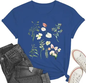 Cat Shirts for Women Flower Tee Shirts Womens Dandelion T-Shirt Cute Dandelion Cat Graphic Print Shirts