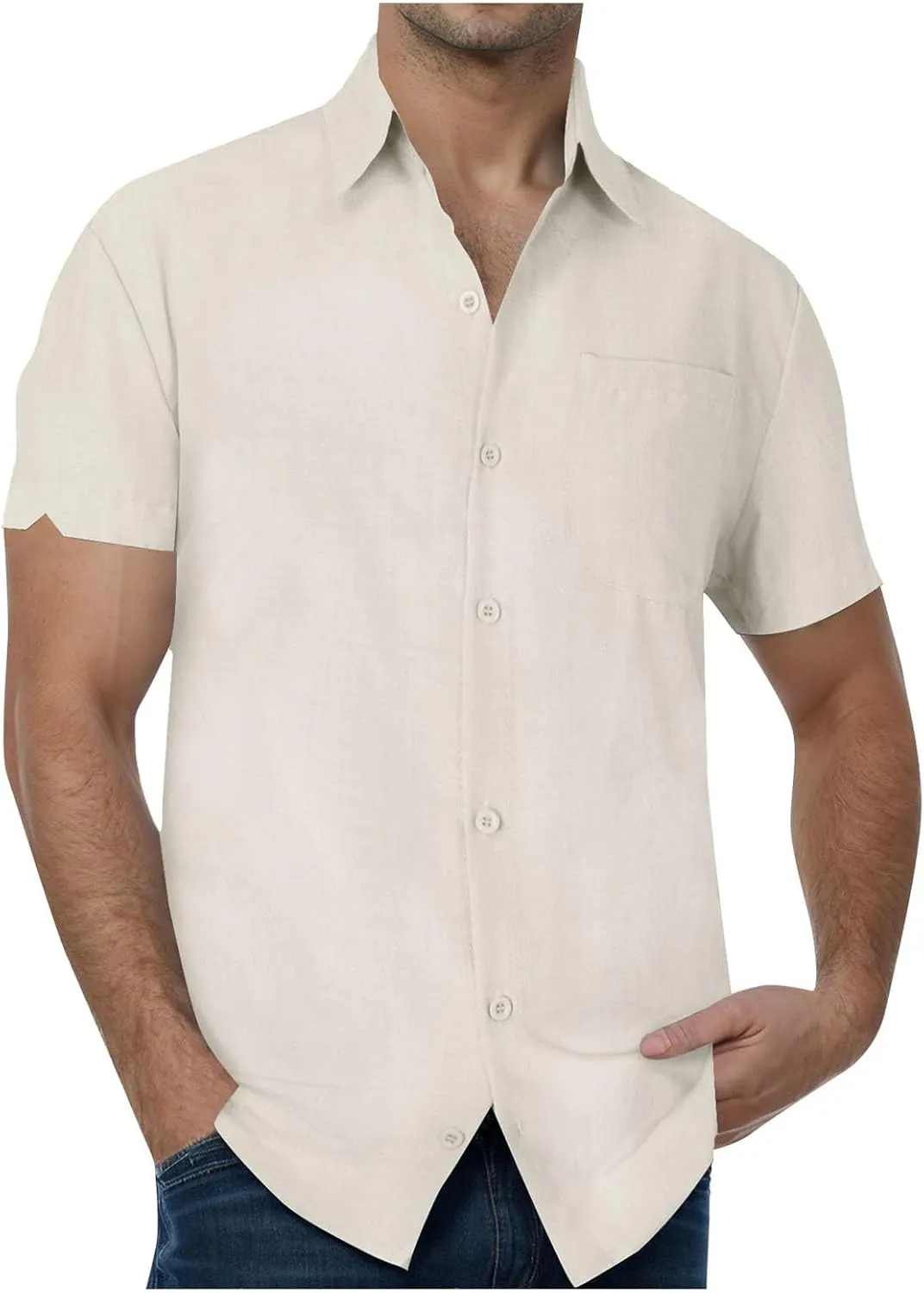 Cathalem Men's Linen Shirts Casual Button Down Short Sleeve Summer Beach Shirt Hawaiian Vacation Shirts Mens Summer Shirts