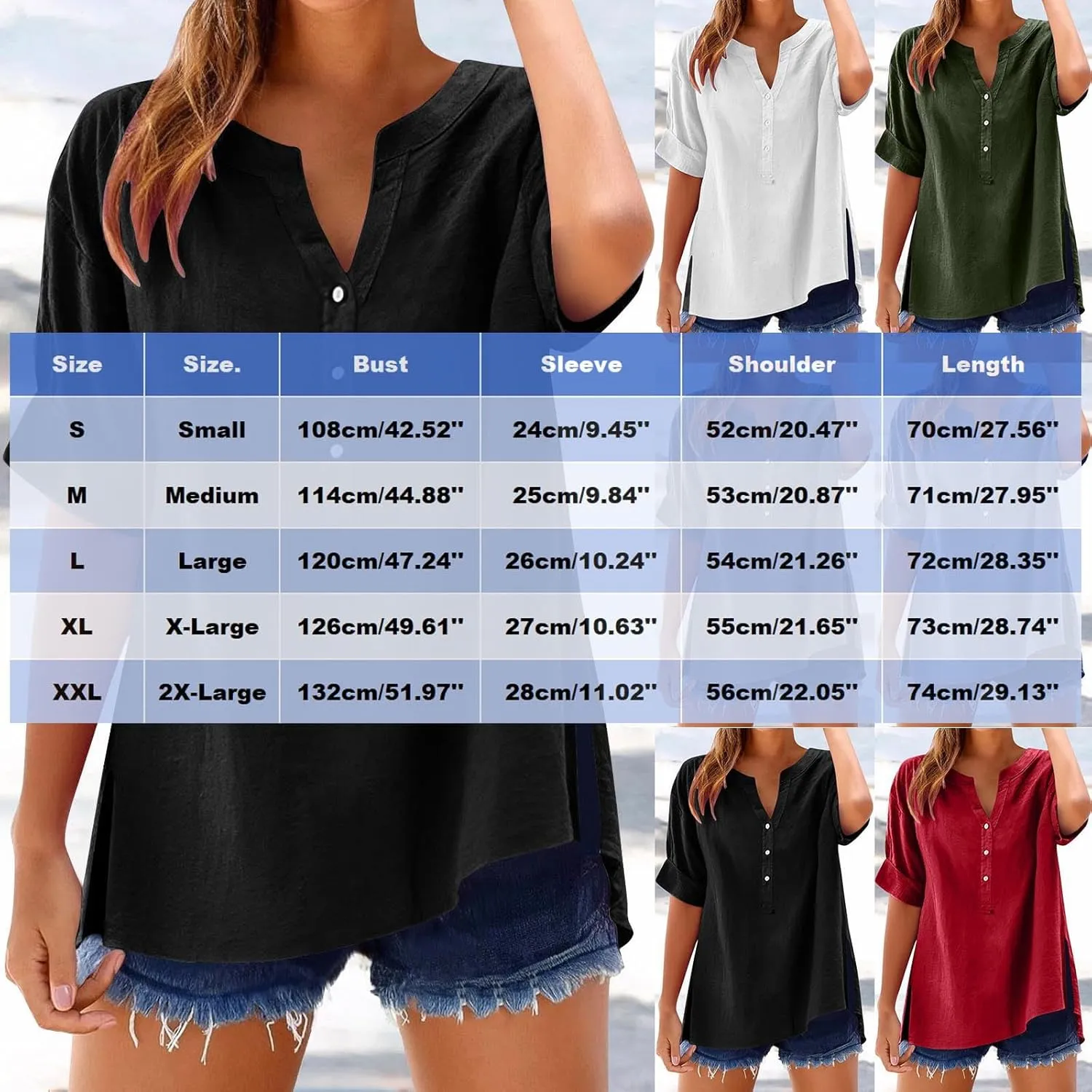 Cbcbtwo Womens Short Sleeve Linen Henley Tops 2025 V Neck Dressy Casual Loose Fit Shirts Summer Going Out Flowy Blouses