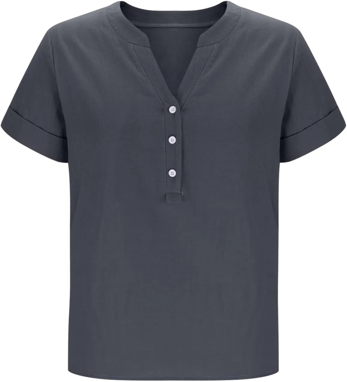 Cbcbtwo Womens Short Sleeve Linen Henley Tops 2025 V Neck Dressy Casual Loose Fit Shirts Summer Going Out Flowy Blouses