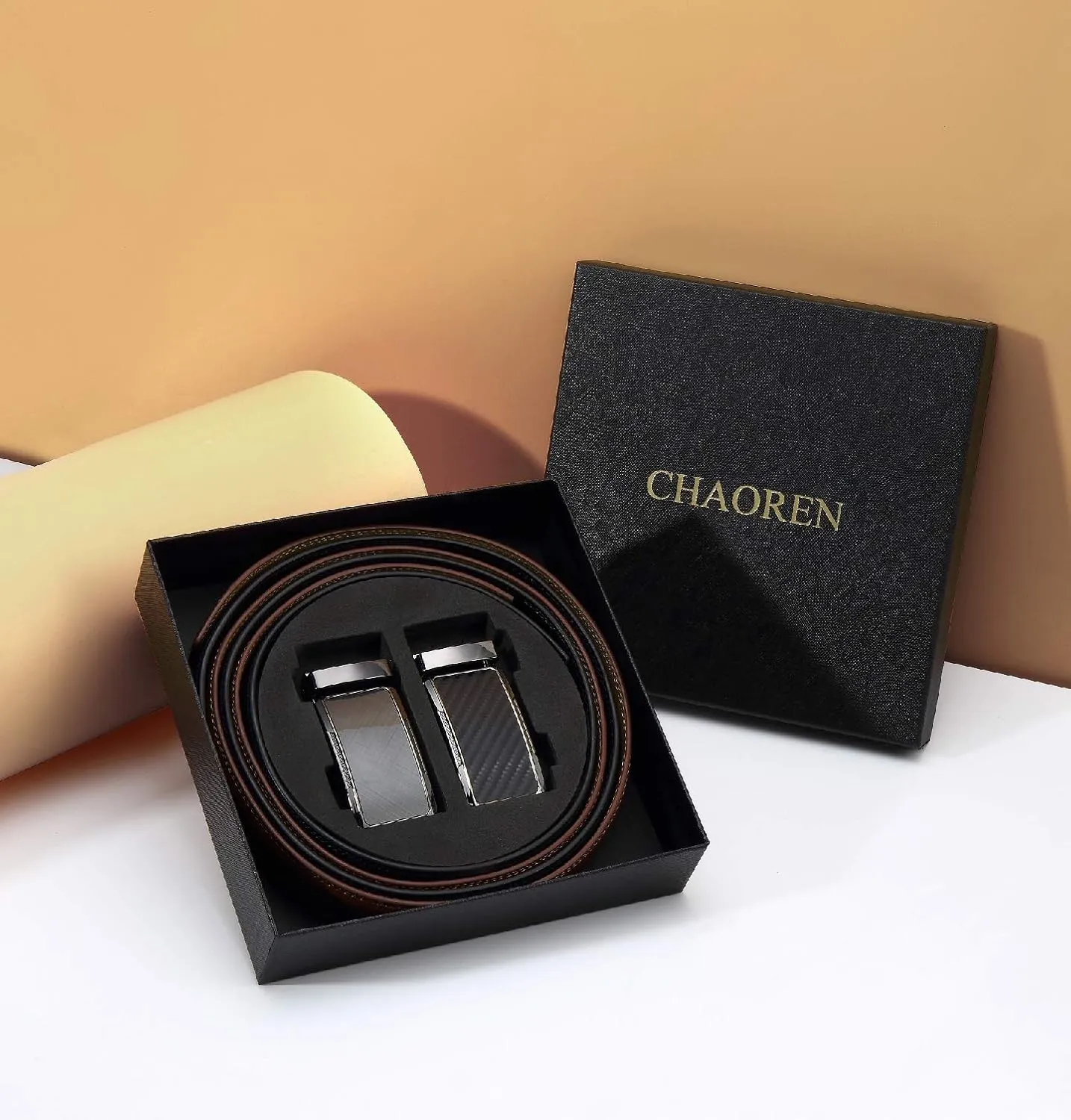 CHAOREN Mens Dress Belt Leather 2 Pack - Mens Ratchet Belt for Dress Shirt and Pants Every Occasion (32mm)