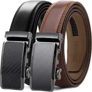 CHAOREN Mens Dress Belt Leather 2 Pack - Mens Ratchet Belt for Dress Shirt and Pants Every Occasion (32mm)