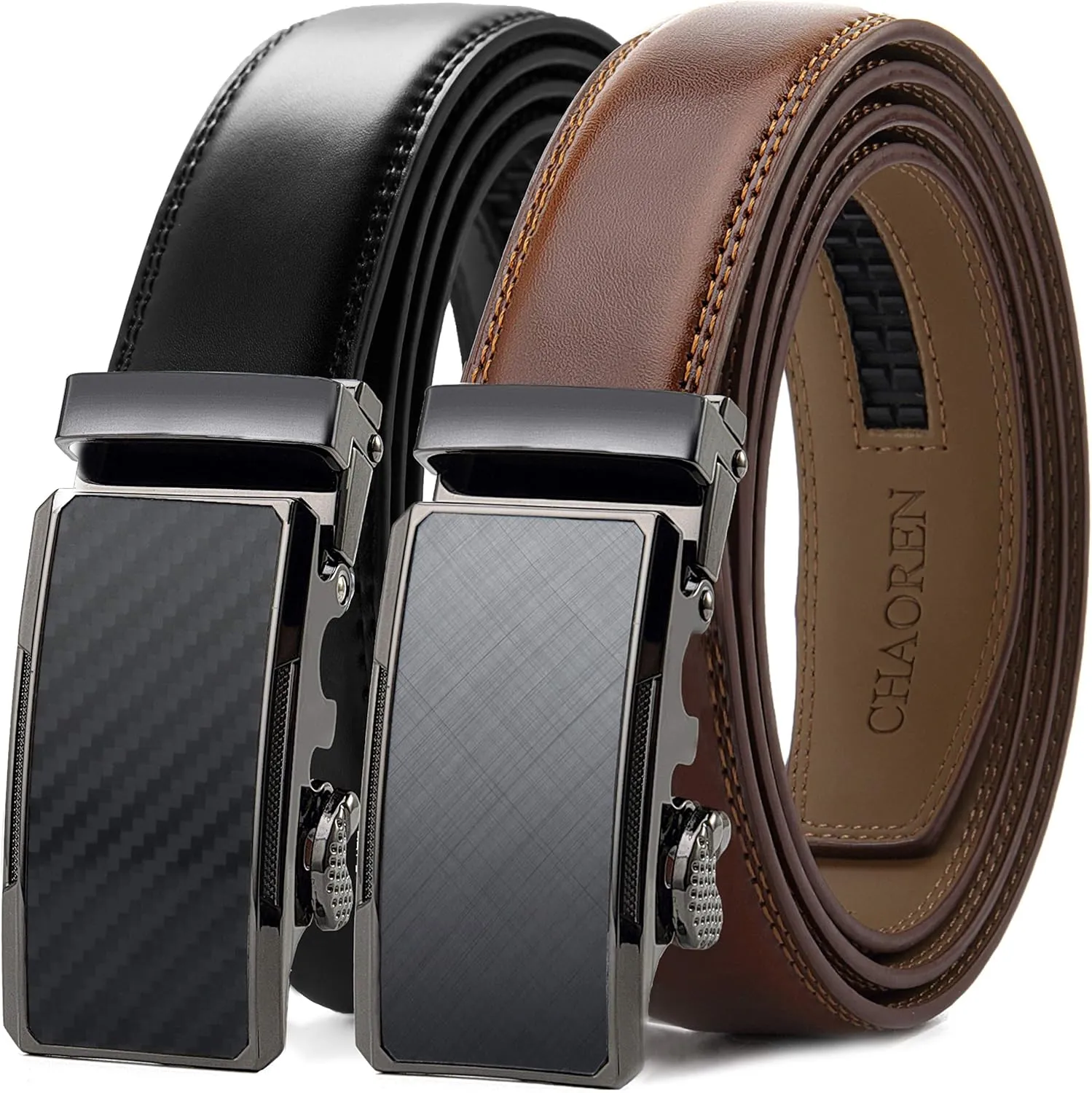 CHAOREN Mens Dress Belt Leather 2 Pack - Mens Ratchet Belt for Dress Shirt and Pants Every Occasion (32mm)