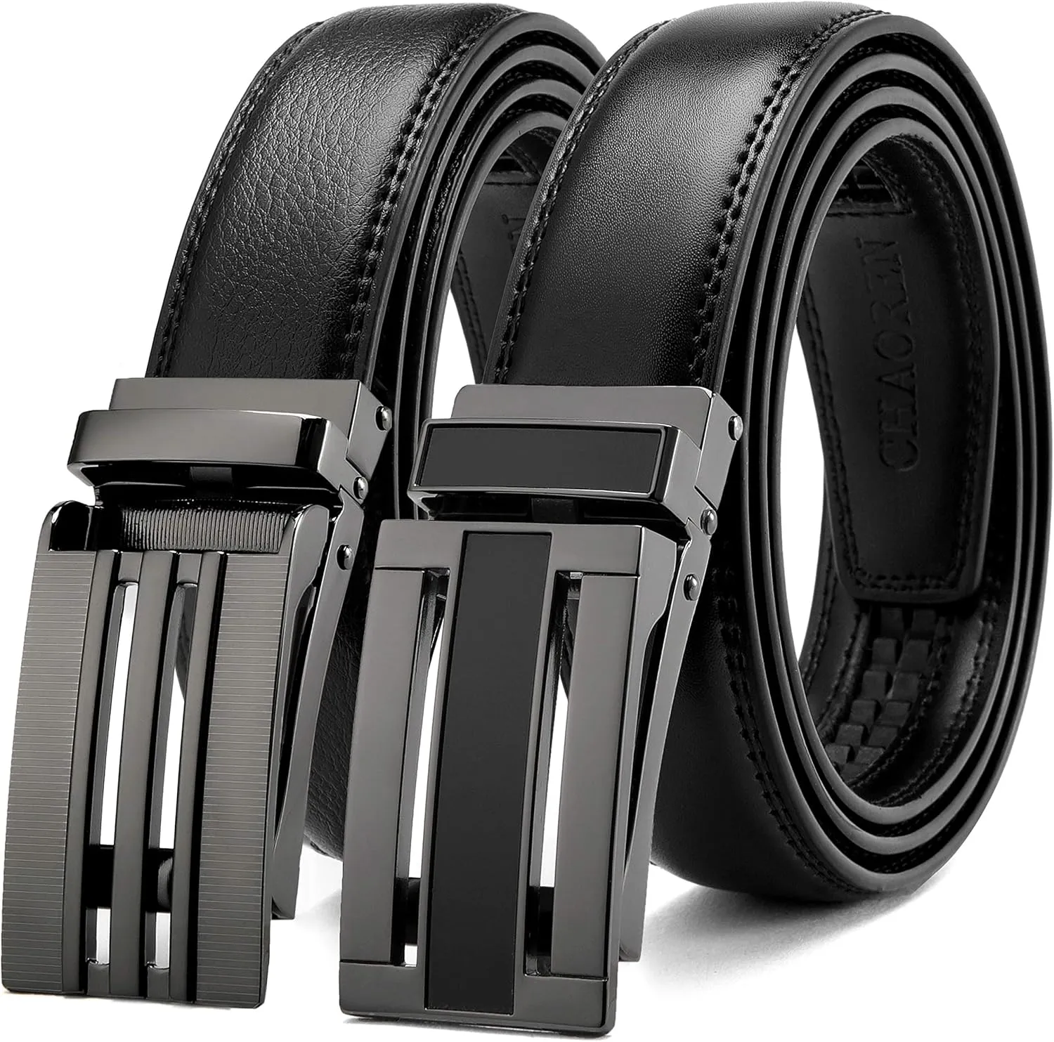 CHAOREN Mens Dress Belt Leather 2 Pack - Mens Ratchet Belt for Dress Shirt and Pants Every Occasion (32mm)