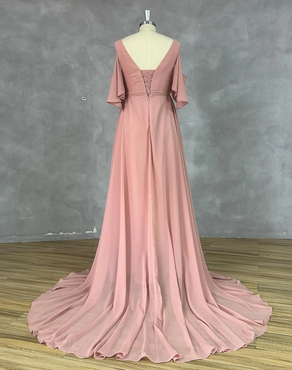 Chiffon Maternity Wedding Dresses 2024 V Neck Pleated Pregnant Bridal Gowns Short Sleeves Long Formal Dresses