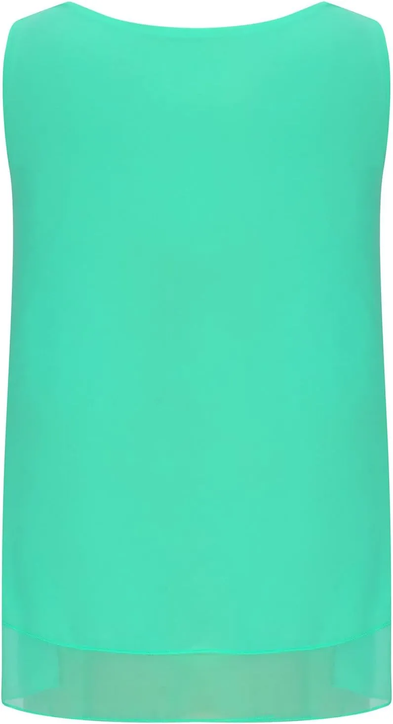 Chiffon Tank Tops for Women Summer Sleeveless Double Layer Ruffle Hem Shirts Casual Plus Size Loose Fit Solid Blouse