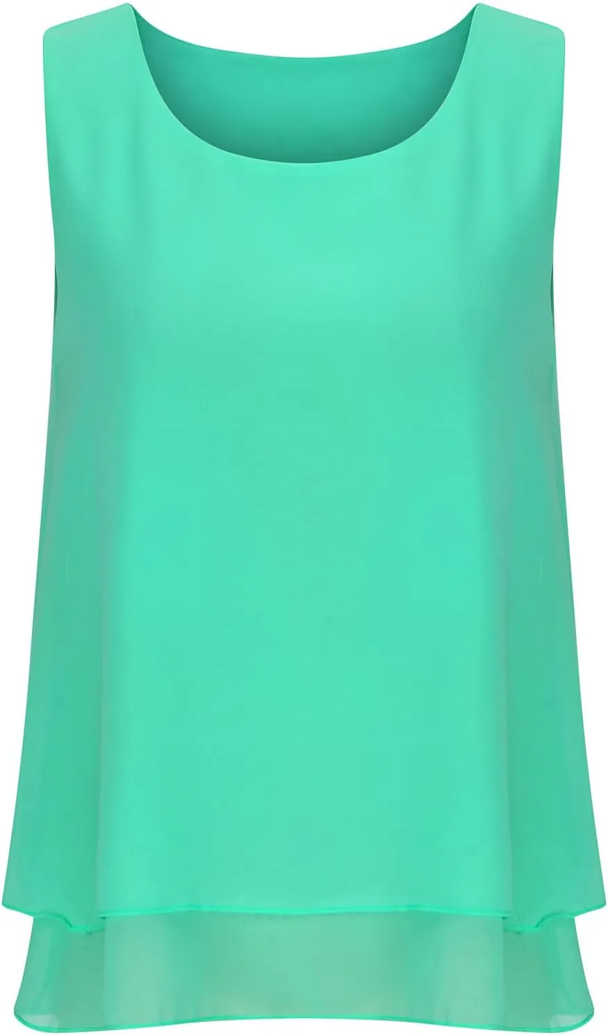 Chiffon Tank Tops for Women Summer Sleeveless Double Layer Ruffle Hem Shirts Casual Plus Size Loose Fit Solid Blouse