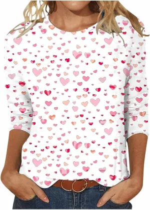 Christmas Shirts for Women Glitter Xmas Tree Print 3/4 Sleeve Tops Cotton Crewneck Pullover Blouse Gifts Tunic Tshirt
