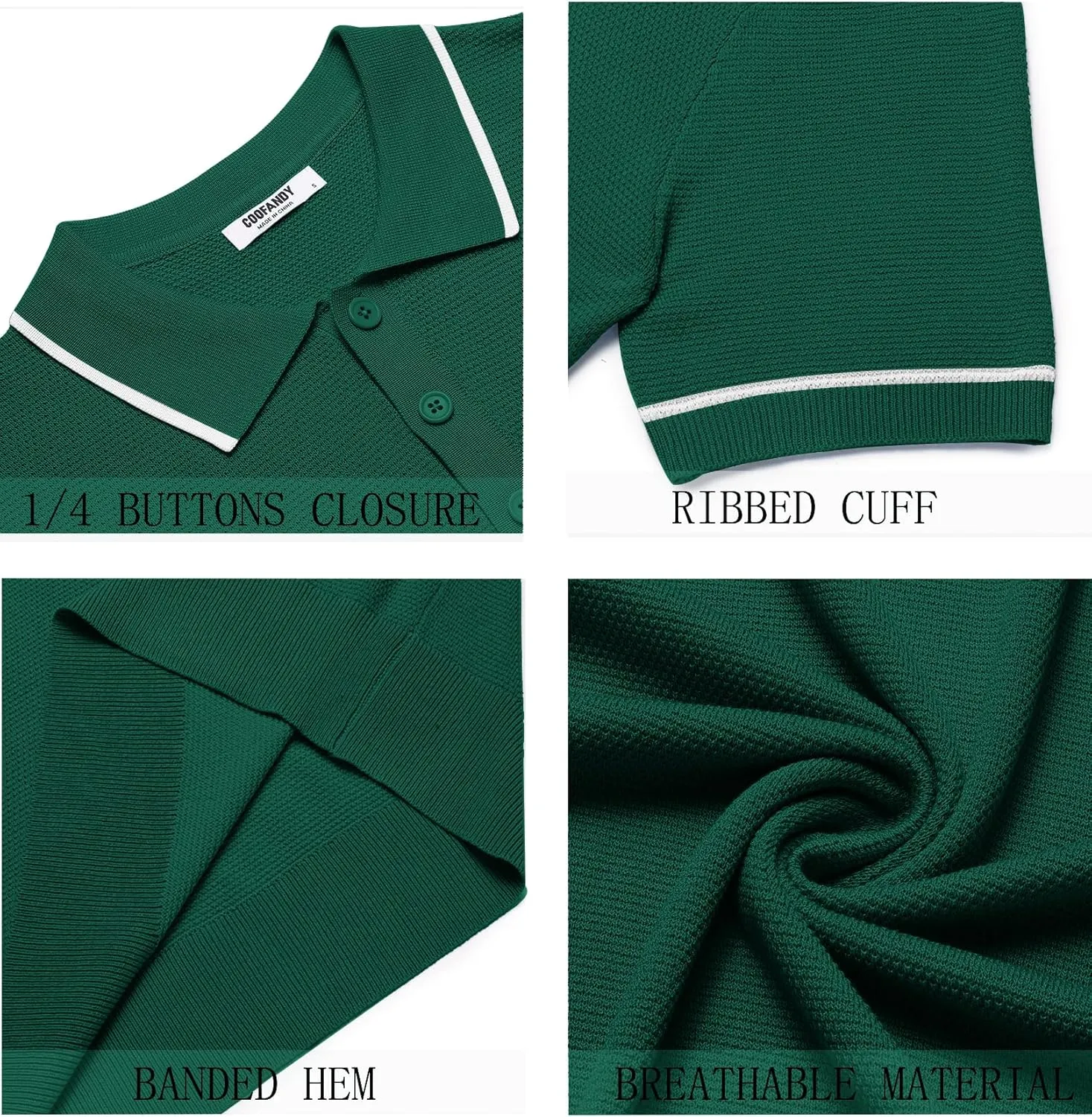 COOFANDY Men's Knit Polo Shirts Casual Short Sleeve Button Down Shirts Crochet Classic Golf Polo Collared Shirts