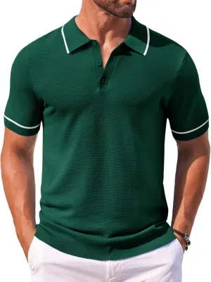 COOFANDY Men's Knit Polo Shirts Casual Short Sleeve Button Down Shirts Crochet Classic Golf Polo Collared Shirts