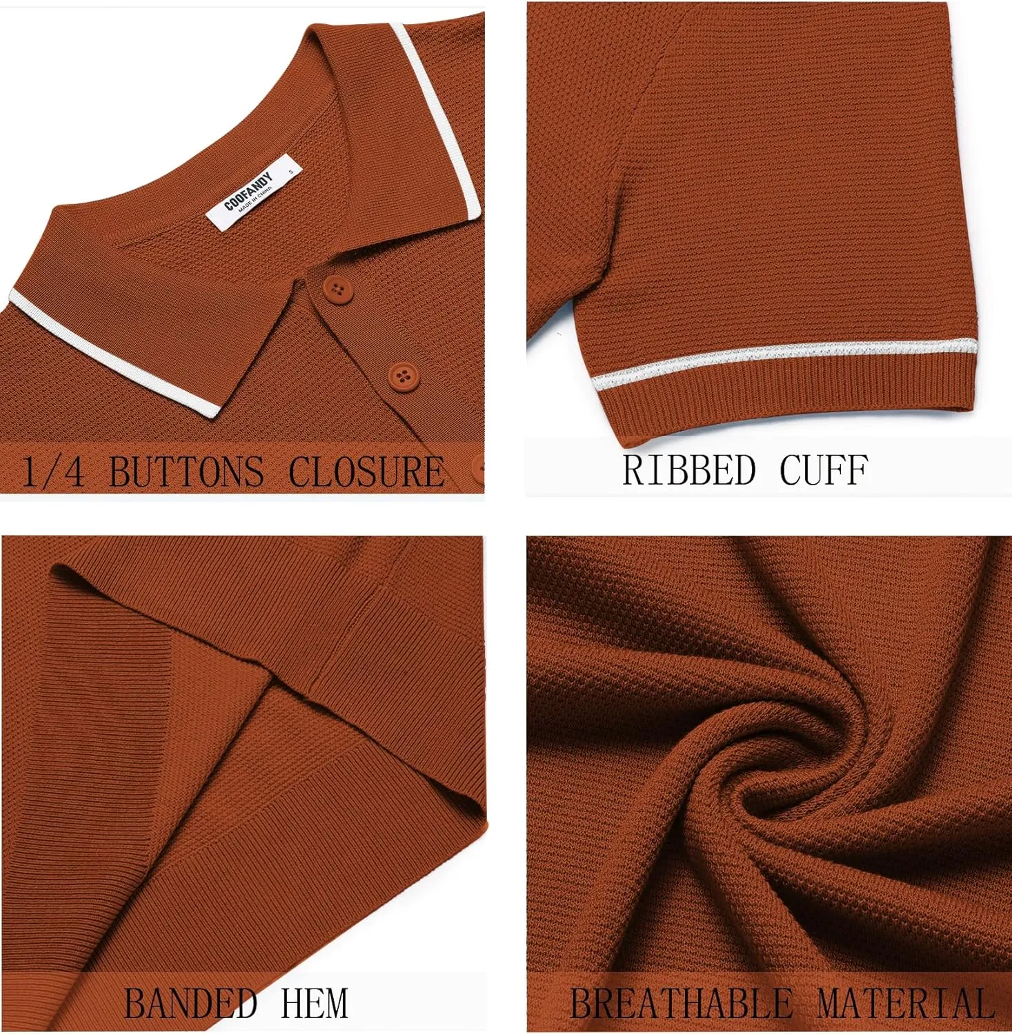COOFANDY Men's Knit Polo Shirts Casual Short Sleeve Button Down Shirts Crochet Classic Golf Polo Collared Shirts