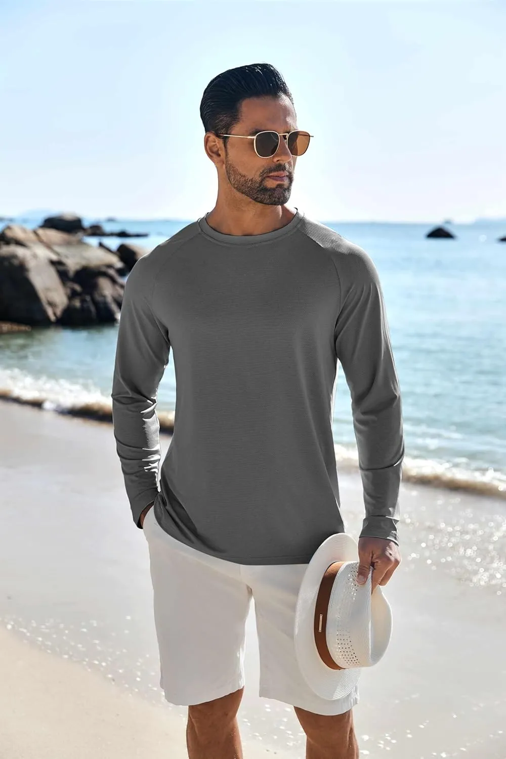 COOFANDY Men's Sun Protection Shirts Long Sleeve Rash Guard Swim T-Shirts Lightweight Quick Dry Fishing Shirts