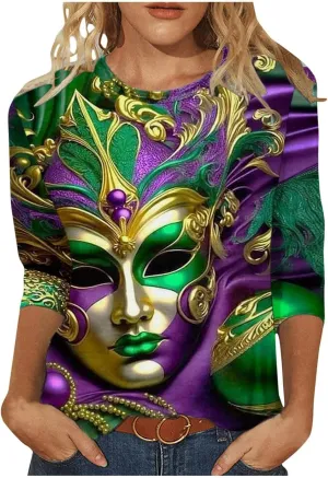 Custom t Shirts Women's Fashion Casual Seventh Sleeve Printed O-Neck Pullover T-Shirt Top