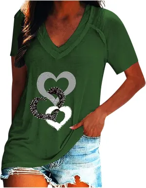 Cute Tops for Women Plus Size Sexy V Neck Blouses Dressy Casual Short Sleeve T Shirts Trendy Basic Oversized Tees