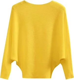 EDSTAR Women Dolman Batwing Sleeves Knitted Sweaters Winter Boat Neck Pullovers Tops