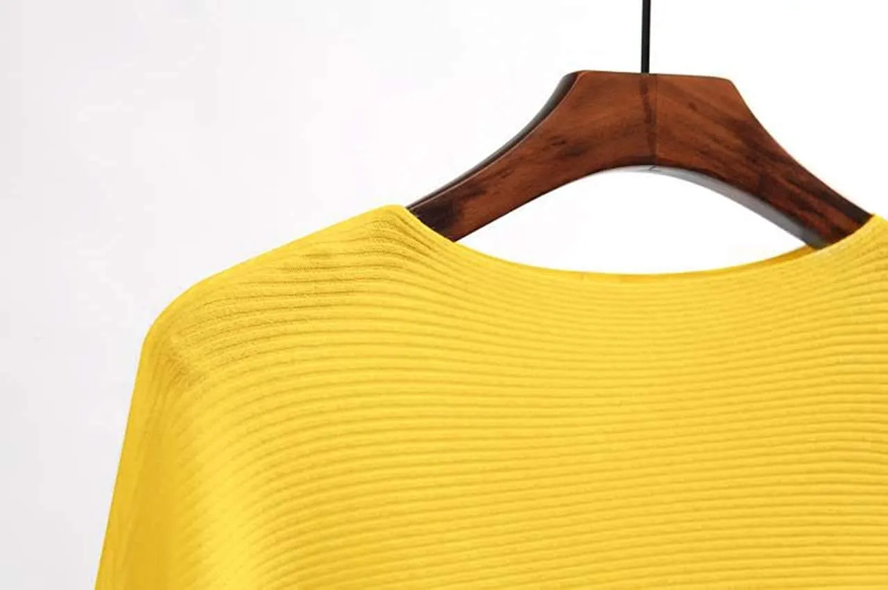EDSTAR Women Dolman Batwing Sleeves Knitted Sweaters Winter Boat Neck Pullovers Tops