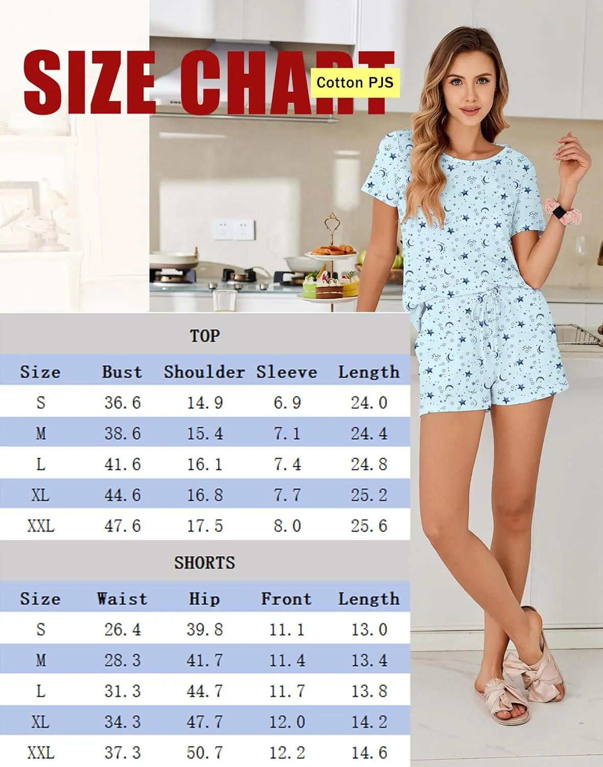 Ekouaer Cotton Pajamas for Women Set Short Sleeve Sleepwear Shorts 2 Piece Lounge Sets Soft Pjs with Pockets