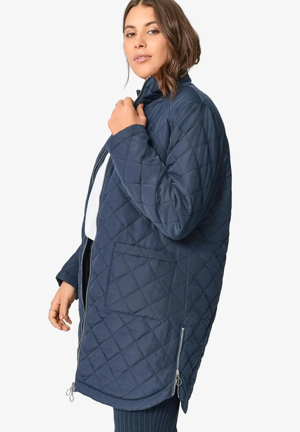 ellos Women's Plus Size Quilted Zip Jacket
