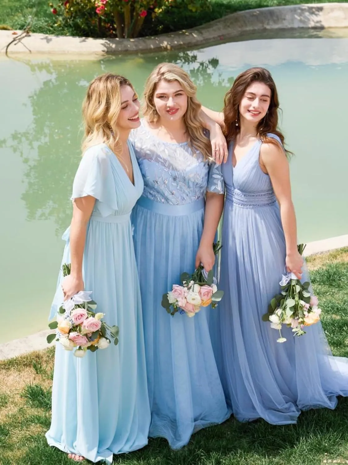 Ever-Pretty Women's Bridesmaid Dress V-Neck Ruffle Sleeves Ruched Bust Floor Length Chiffon Formal Dresses 0164A