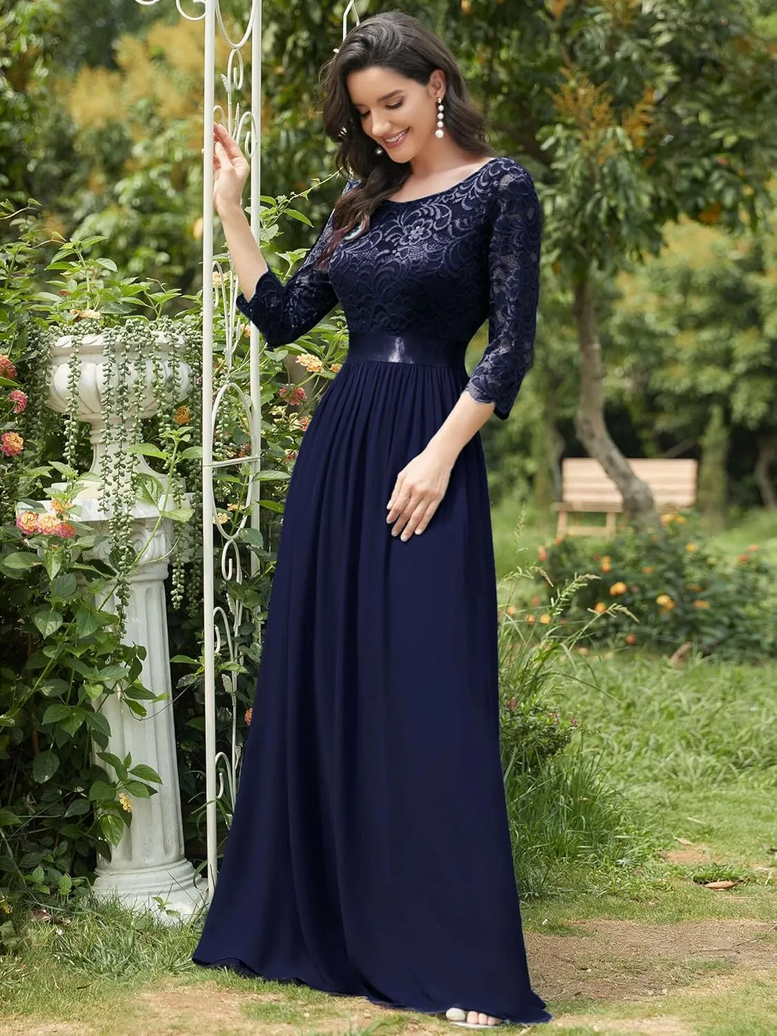 Ever-Pretty Women's Bridesmaid Dresses 3/4 Sleeve Empire Waist Maxi Mother of The Bride Dresses 07412