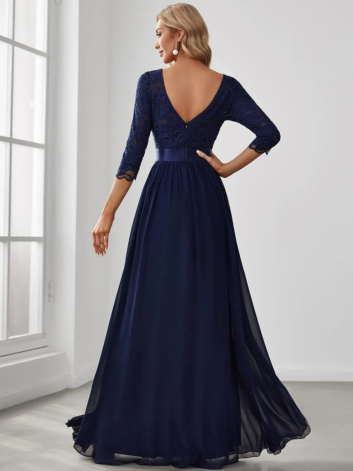 Ever-Pretty Women's Bridesmaid Dresses 3/4 Sleeve Empire Waist Maxi Mother of The Bride Dresses 07412