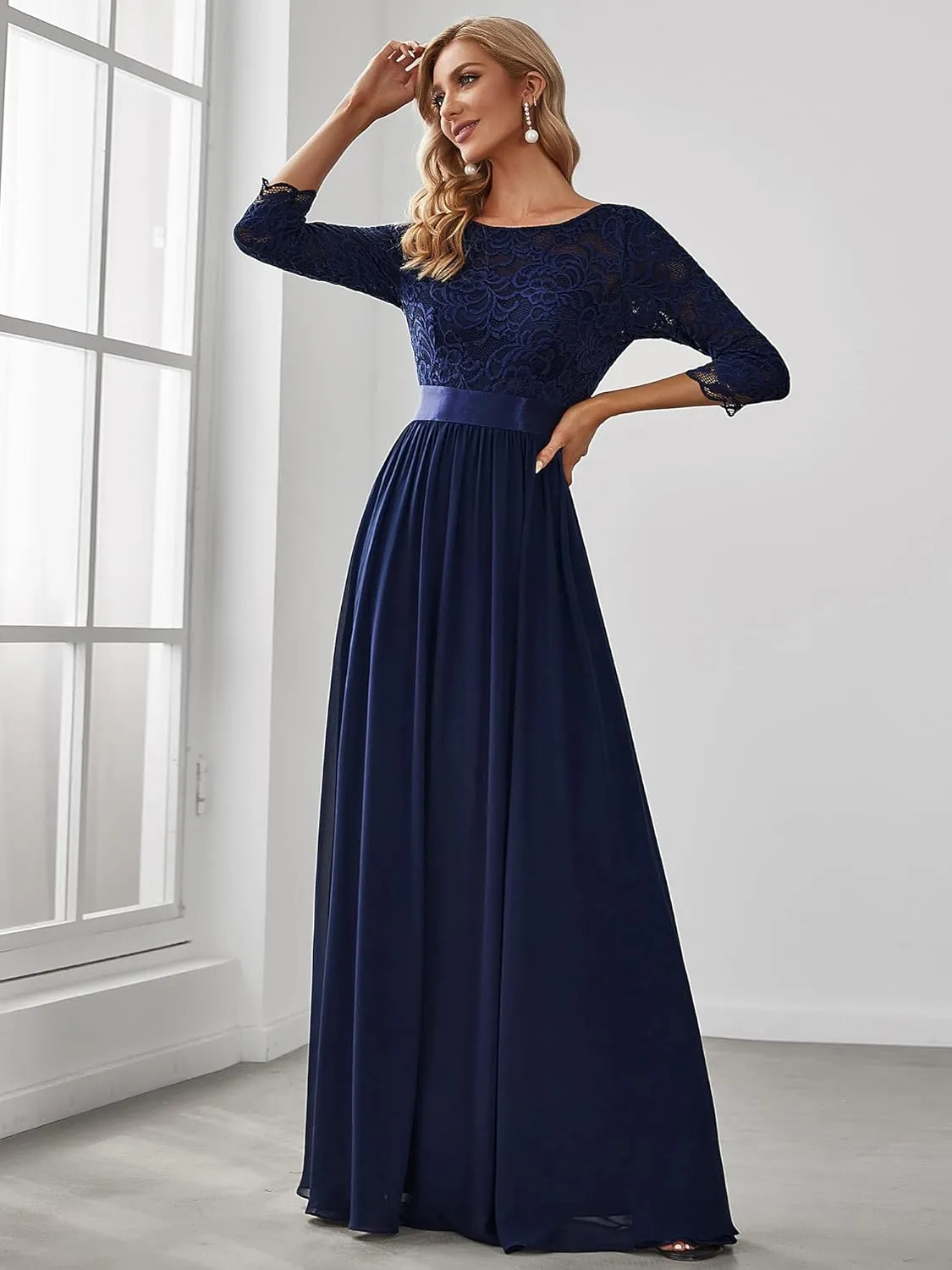 Ever-Pretty Women's Bridesmaid Dresses 3/4 Sleeve Empire Waist Maxi Mother of The Bride Dresses 07412