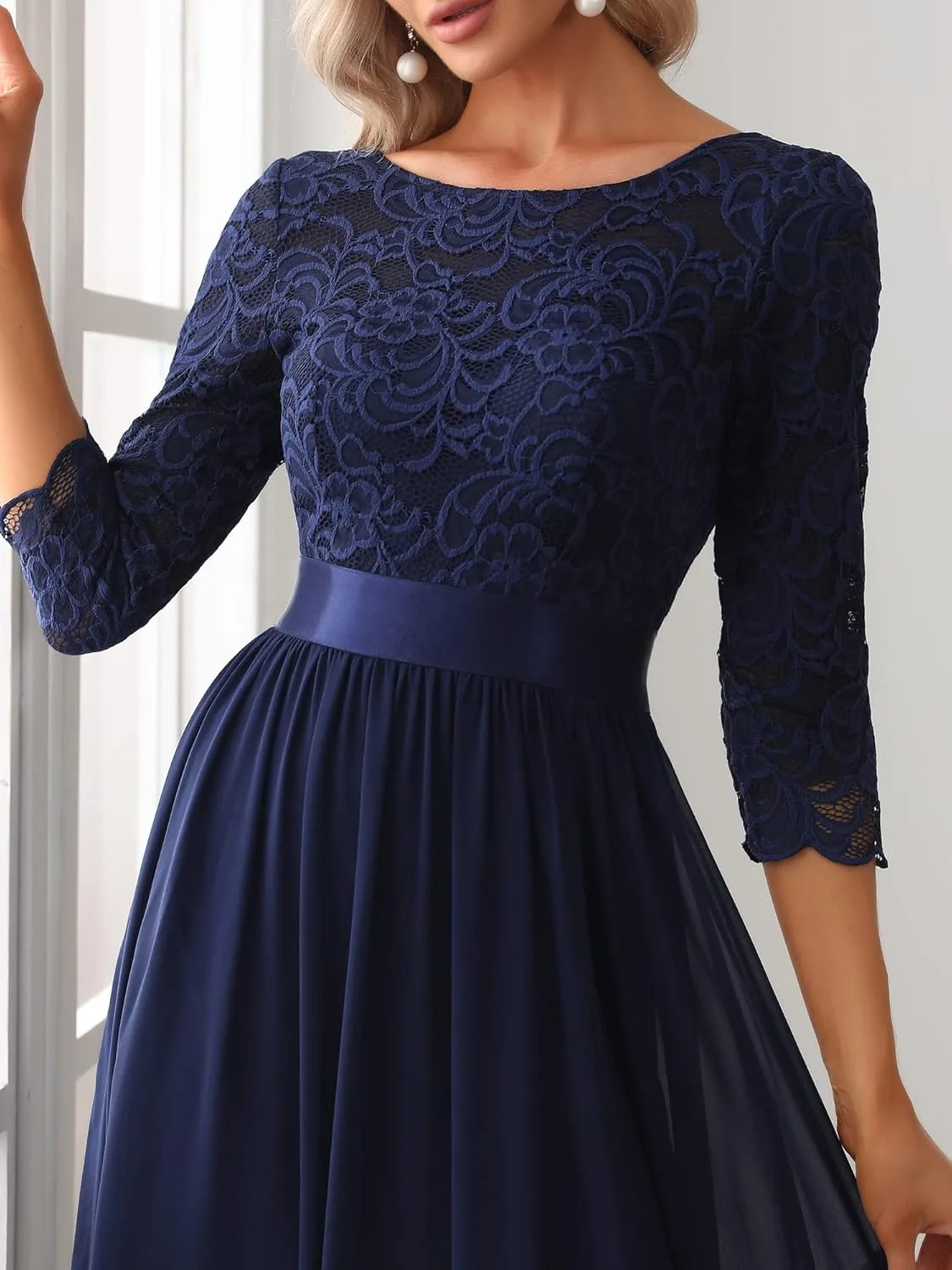 Ever-Pretty Women's Bridesmaid Dresses 3/4 Sleeve Empire Waist Maxi Mother of The Bride Dresses 07412