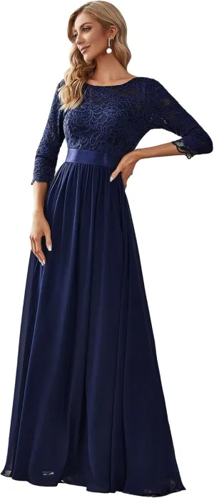 Ever-Pretty Women's Bridesmaid Dresses 3/4 Sleeve Empire Waist Maxi Mother of The Bride Dresses 07412
