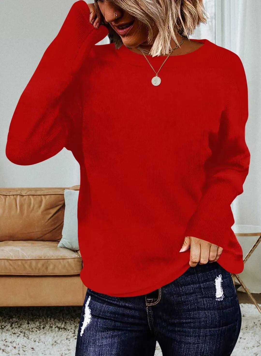 FEKOAFE Women's 2025 Cute Striped Sweaters Crew Neck Long Sleeve Pullover Sweaters for Women