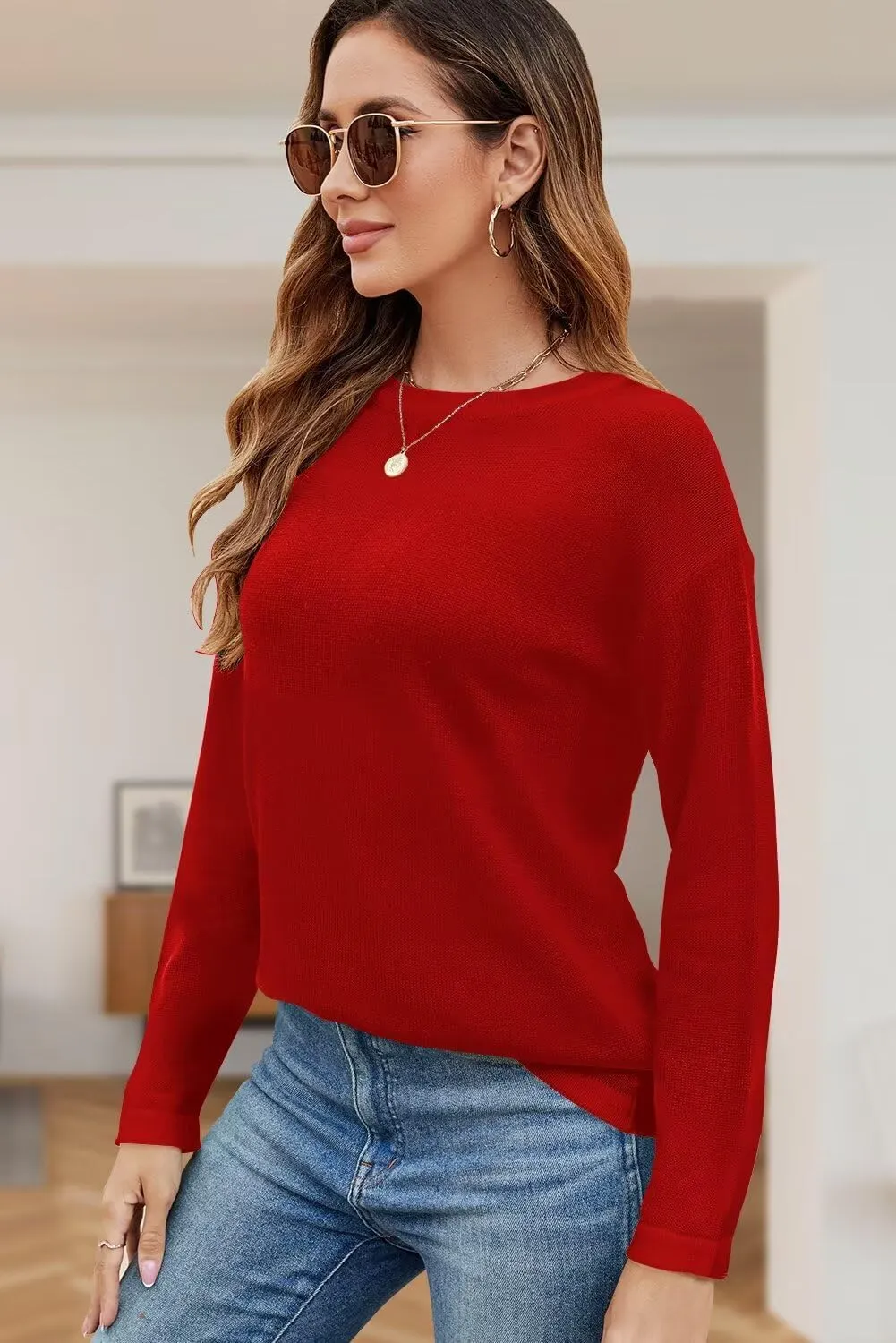 FEKOAFE Women's 2025 Cute Striped Sweaters Crew Neck Long Sleeve Pullover Sweaters for Women