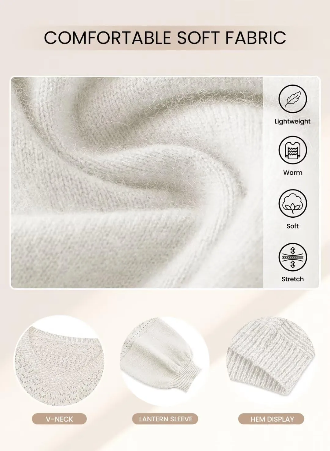 FEKOAFE Womens Sweaters 2025 Fall V Neck Long Sleeve Hollow Knit Pullover Sweaters for Women