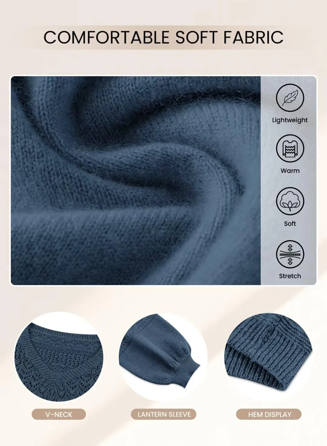 FEKOAFE Womens Sweaters 2025 Fall V Neck Long Sleeve Hollow Knit Pullover Sweaters for Women