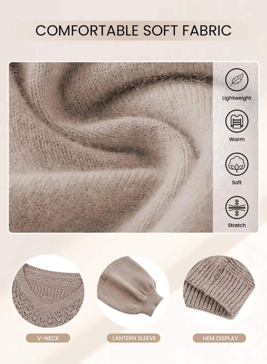 FEKOAFE Womens Sweaters 2025 Fall V Neck Long Sleeve Hollow Knit Pullover Sweaters for Women