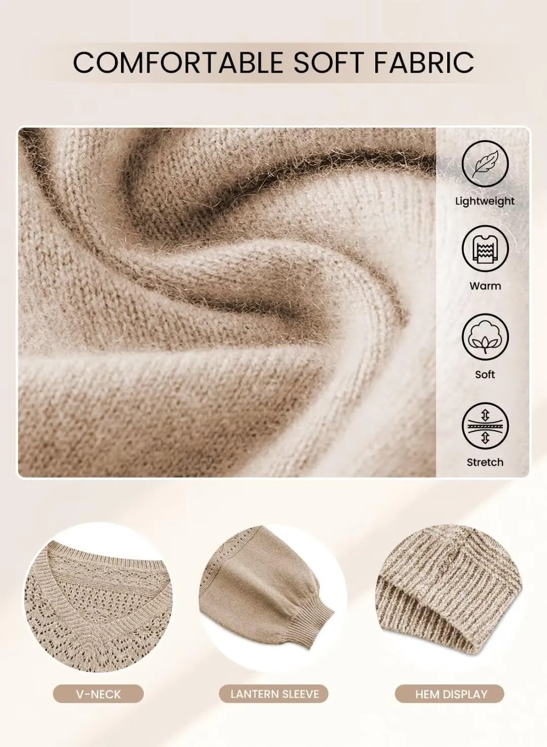 FEKOAFE Womens Sweaters 2025 Fall V Neck Long Sleeve Hollow Knit Pullover Sweaters for Women