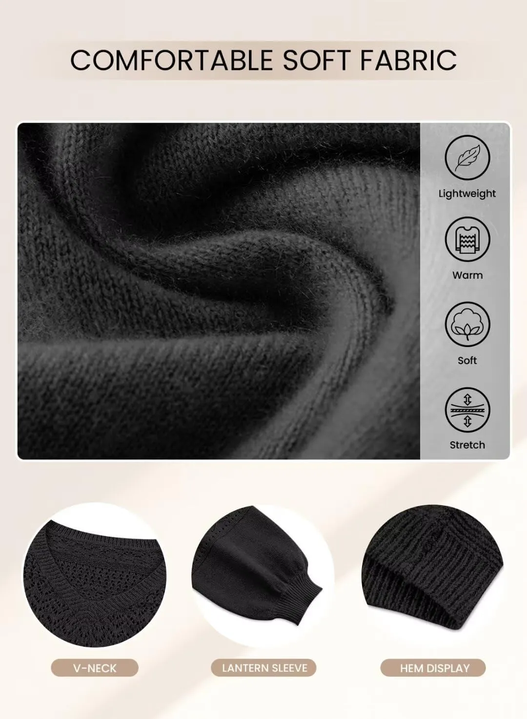 FEKOAFE Womens Sweaters 2025 Fall V Neck Long Sleeve Hollow Knit Pullover Sweaters for Women