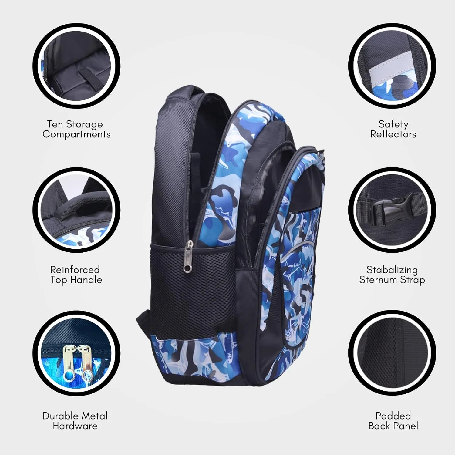 Fenrici Large Kids Backpack for Boys, Girls, 18 Inch Book Bags, 10 Compartments, 360° Laptop Protection