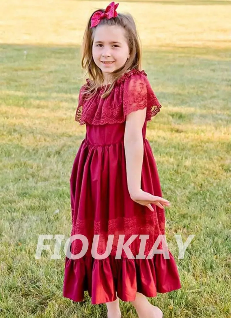 fioukiay Toddler Girl-Wedding-Princess-Maxi-Dress Boho Off Shoulder Lace Ruffle Dress Gowns Holiday Dresses