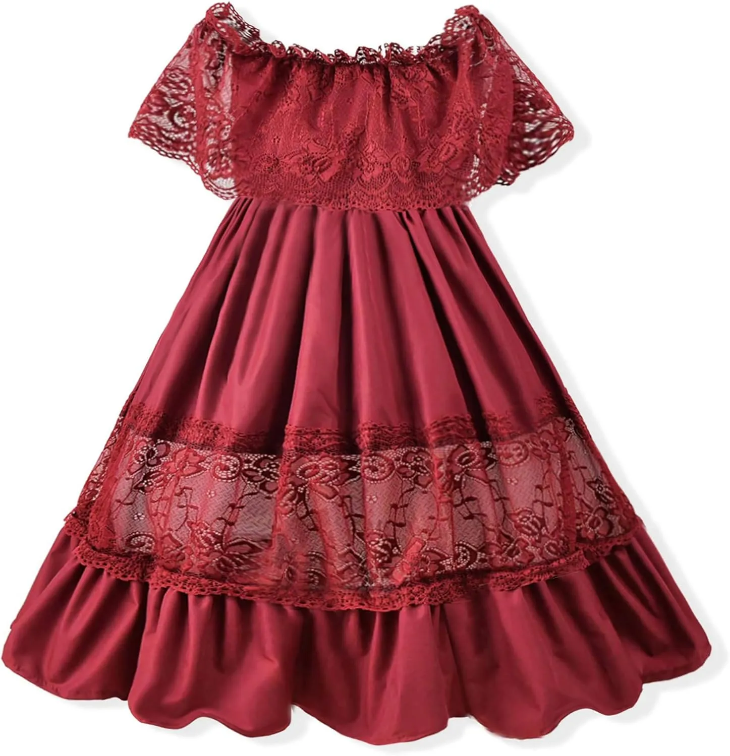 fioukiay Toddler Girl-Wedding-Princess-Maxi-Dress Boho Off Shoulder Lace Ruffle Dress Gowns Holiday Dresses