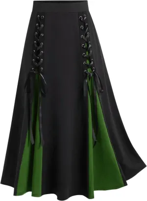 Firzero Gothic Skirt for Women Steampunk Gothic Skirt High Slit Pleated Long Maxi Skirts High Waist Punk Goth Skirts
