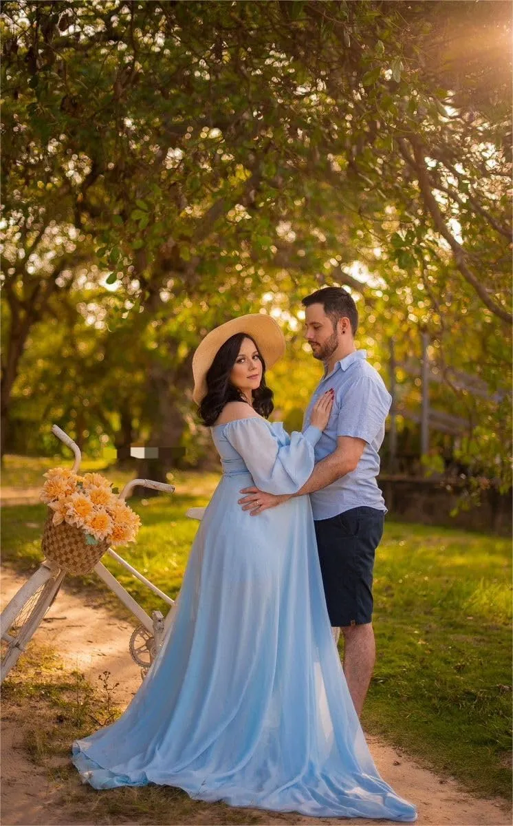 Fivsole Long Sleeve Maternity Dress for Baby Shower Photoshoot Chiffon Pregnancy Maternity Gowns for Photography