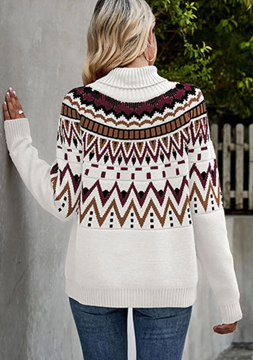 FLITAY Women's Winter Sweater Pattern Turtleneck Long Sleeve Pullovers