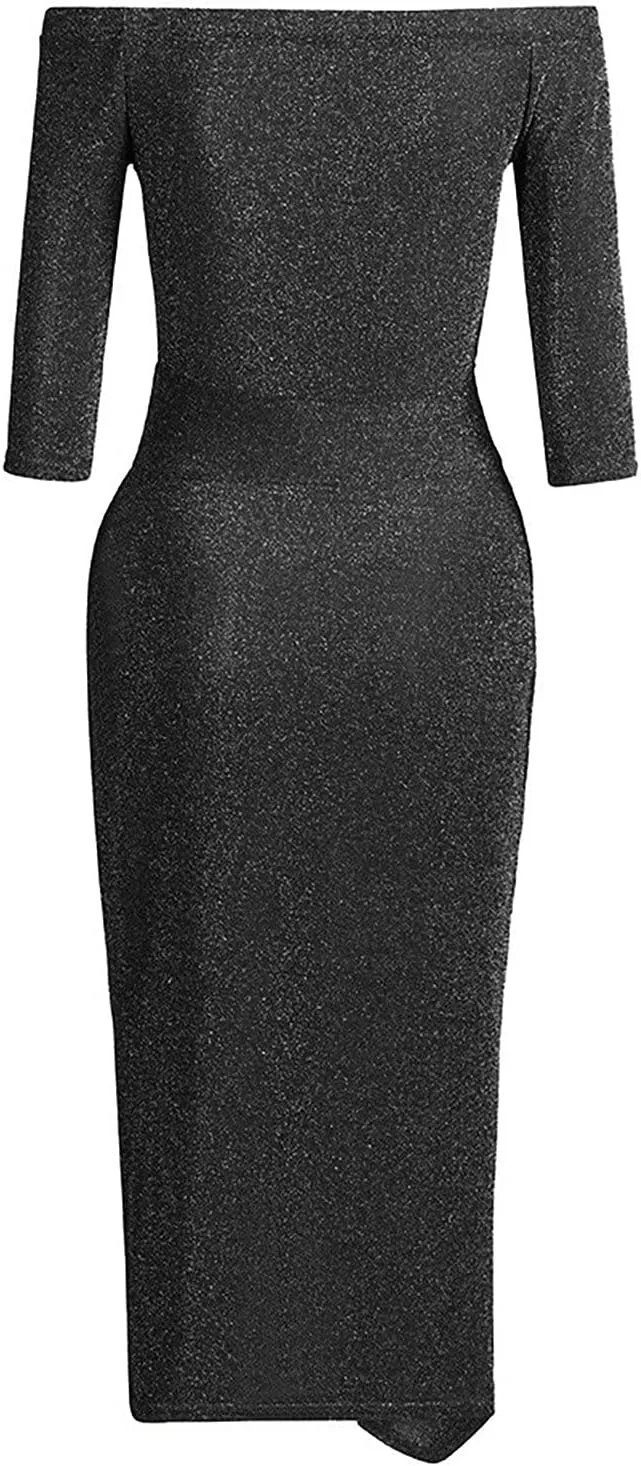 Formal Dresses for Women,2024 Summer Elegant Bodycon Party Dress,Trendy Off Shoulder Ruched High Slit Cocktail Dress