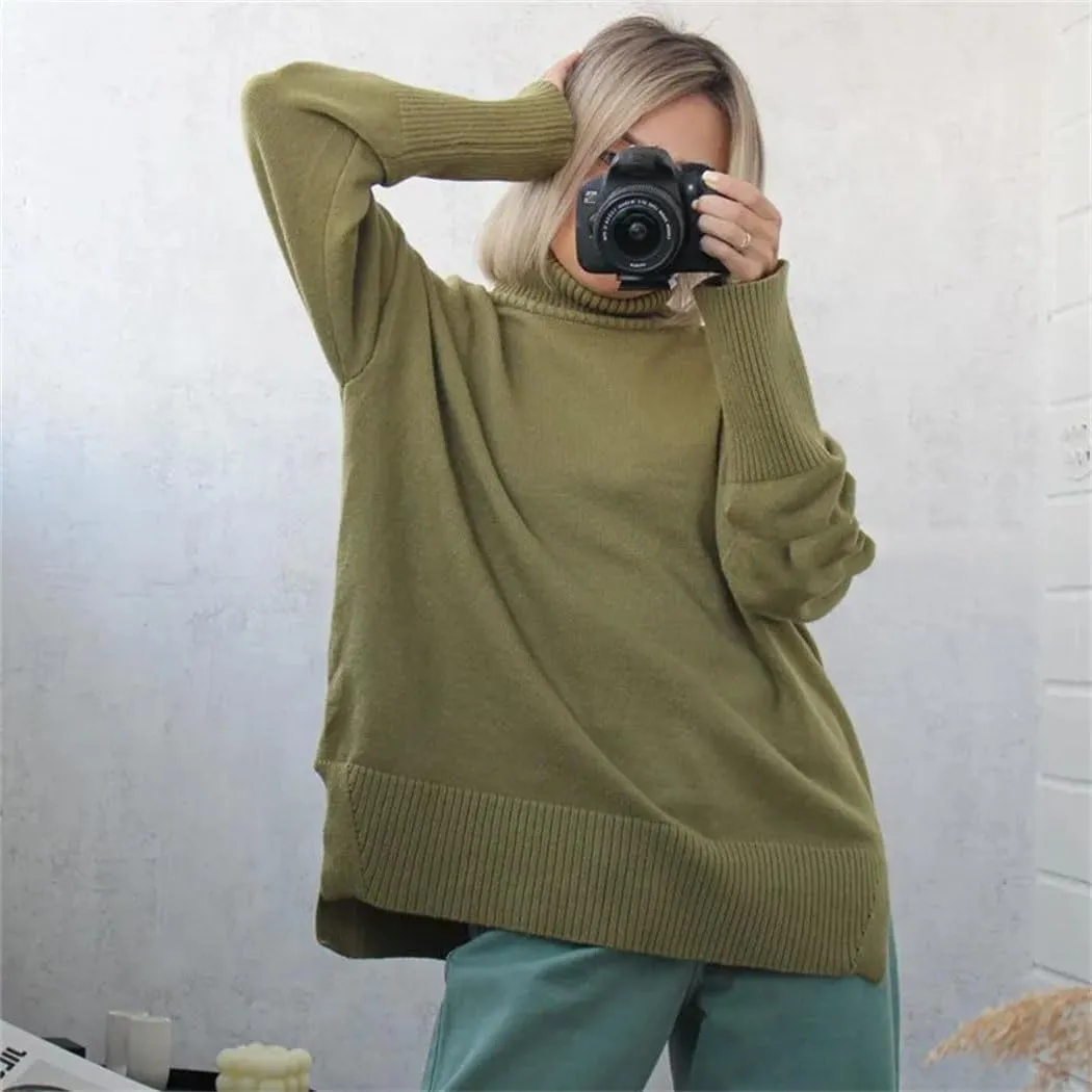 FULBHPRINT Women Autumn Winter Turtleneck Cashmere Sweater Basics Knitted Jumpers Oversized Warm Pullover Tops