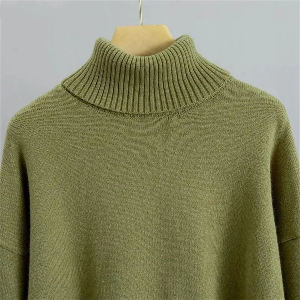 FULBHPRINT Women Autumn Winter Turtleneck Cashmere Sweater Basics Knitted Jumpers Oversized Warm Pullover Tops