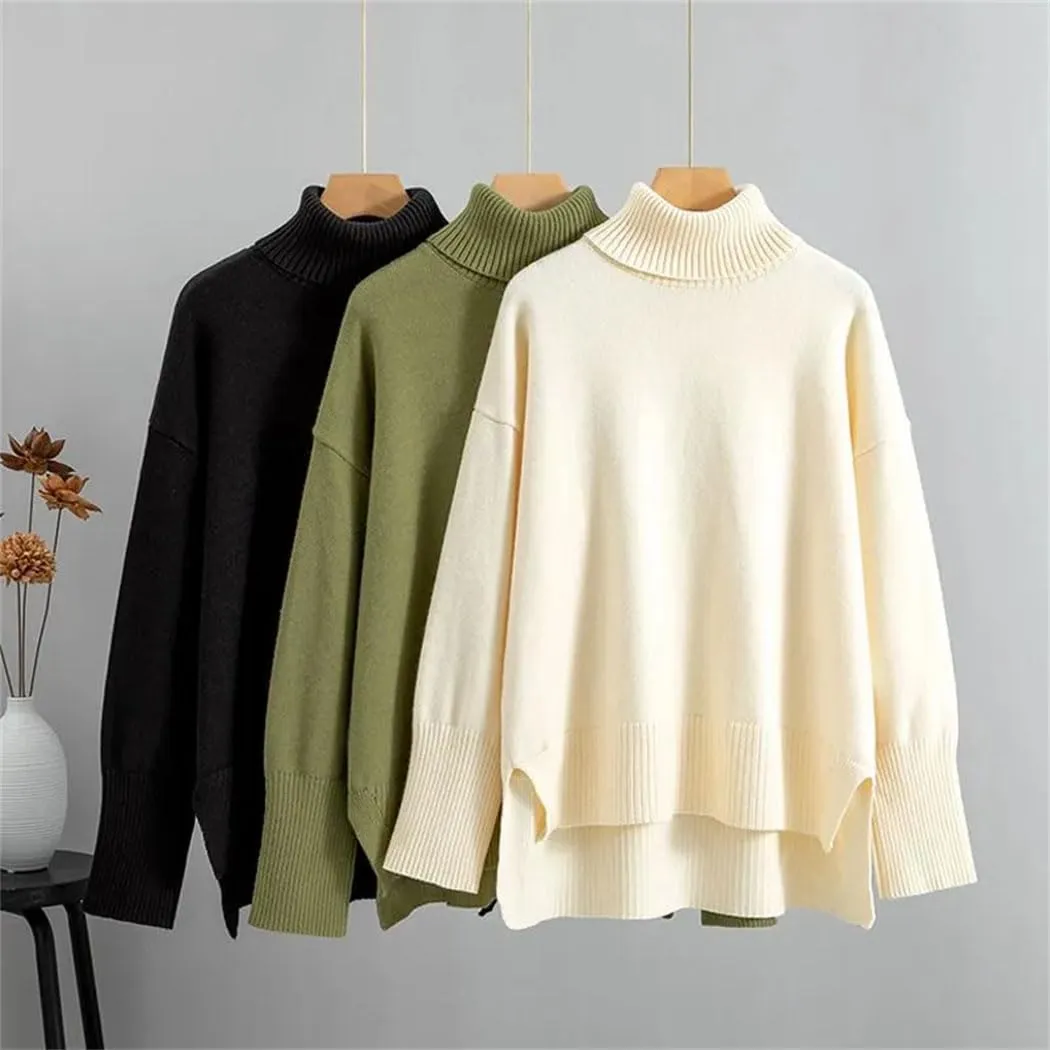 FULBHPRINT Women Autumn Winter Turtleneck Cashmere Sweater Basics Knitted Jumpers Oversized Warm Pullover Tops
