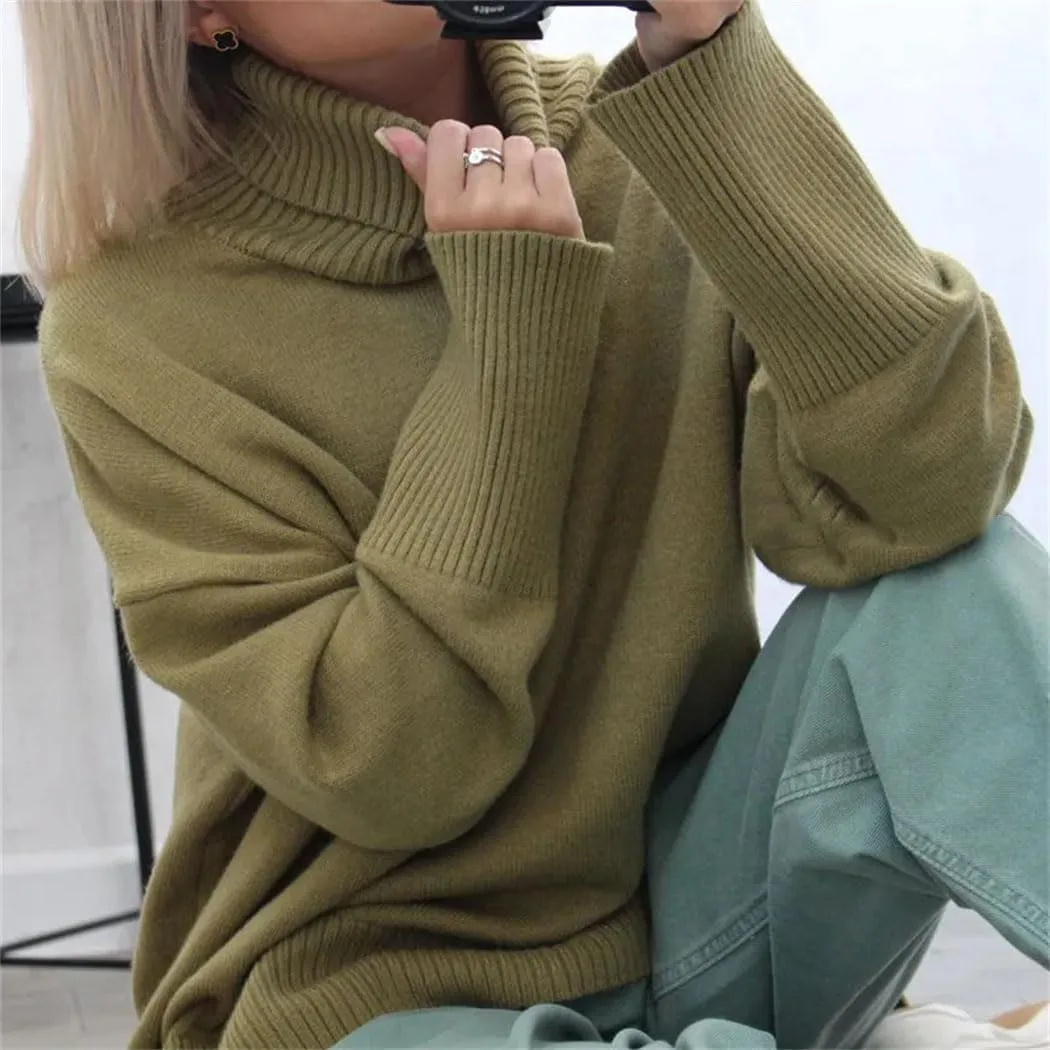 FULBHPRINT Women Autumn Winter Turtleneck Cashmere Sweater Basics Knitted Jumpers Oversized Warm Pullover Tops