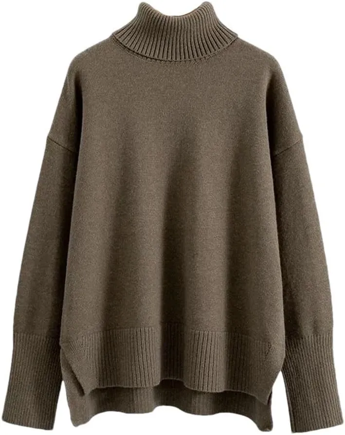 FULBHPRINT Women Autumn Winter Turtleneck Cashmere Sweater Basics Knitted Jumpers Oversized Warm Pullover Tops