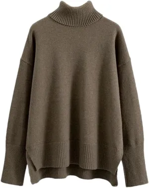 FULBHPRINT Women Autumn Winter Turtleneck Cashmere Sweater Basics Knitted Jumpers Oversized Warm Pullover Tops