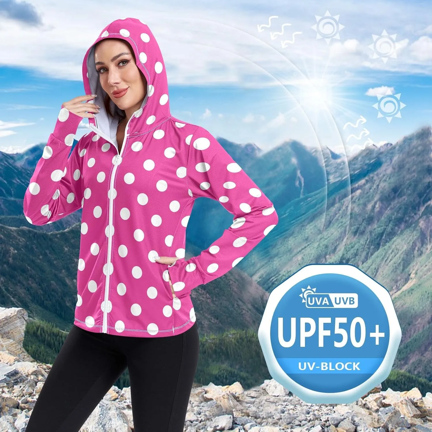 GAIGEO Modern Sky Ocean Blue Zip up Jacket, UPF 50  Sun Protection Clothes, Breathable Cool Lightweight Hiking Shirt Women, S